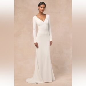 Lulus Feeling of Forever White Long Sleeve Mermaid Maxi Dress M
